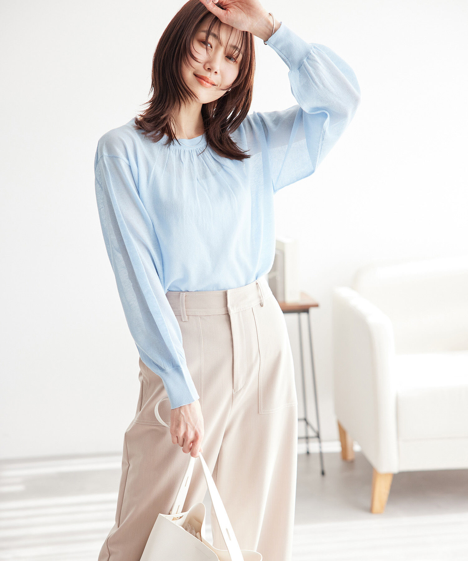 Rope&rsquo;Picnic「襟ギャザーシアーニットプルオーバー」|ニット・セーター|