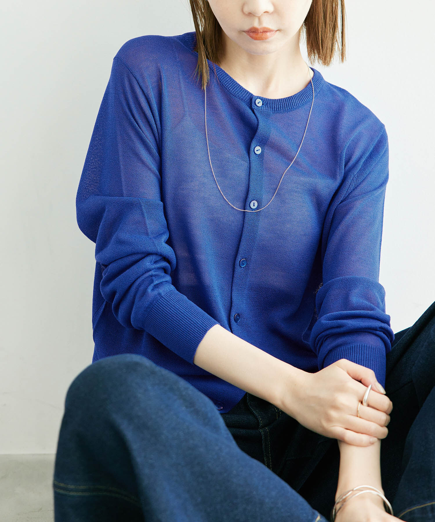 Rope&rsquo;Picnic「シアークルーカーディガン/UVケア・冷感・洗濯機OK」|カーディガン|ブルー(44)