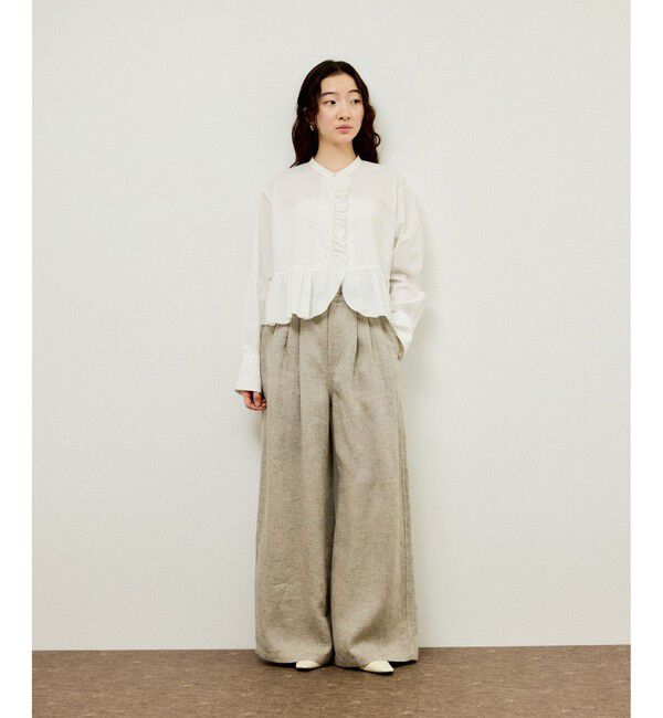 ADAM ET ROPE'「【サステナブル】ロングスリーブフリルブラウス」|シャツ・ブラウス|