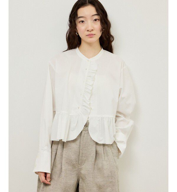 ADAM ET ROPE'「【サステナブル】ロングスリーブフリルブラウス」|シャツ・ブラウス|