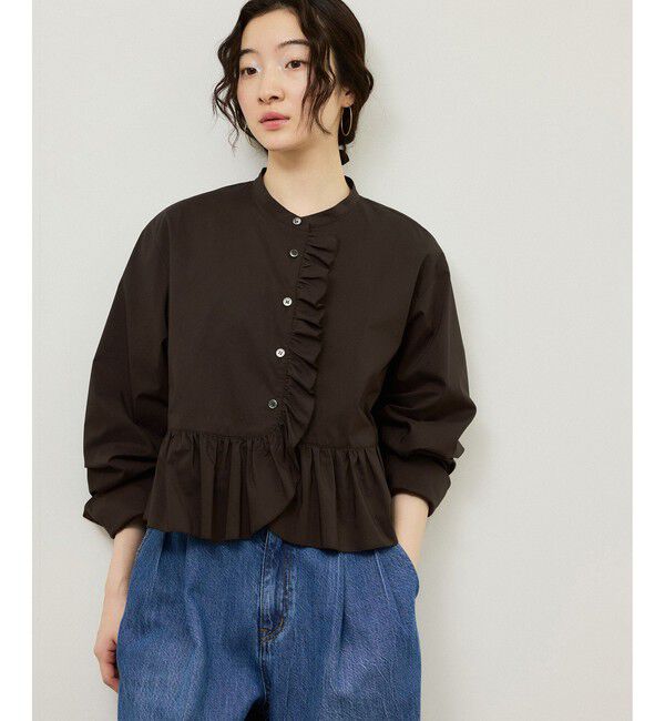 ADAM ET ROPE'「【サステナブル】ロングスリーブフリルブラウス」|シャツ・ブラウス|ブラウン(20)