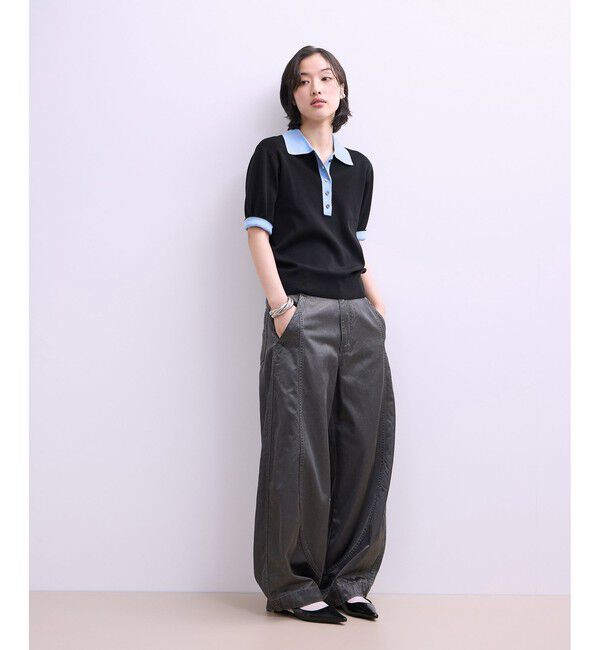 ADAM ET ROPE'「【WEB限定】ハーフスリーブバイカラーポロニット」|ポロシャツ|