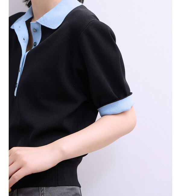 ADAM ET ROPE'「【WEB限定】ハーフスリーブバイカラーポロニット」|ポロシャツ|