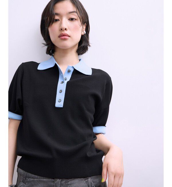 ADAM ET ROPE'「【WEB限定】ハーフスリーブバイカラーポロニット」|ポロシャツ|
