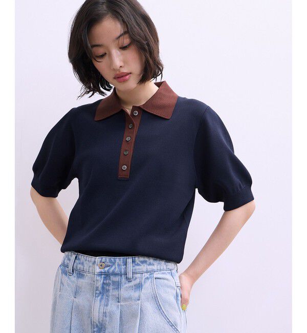 ADAM ET ROPE'「【WEB限定】ハーフスリーブバイカラーポロニット」|ポロシャツ|