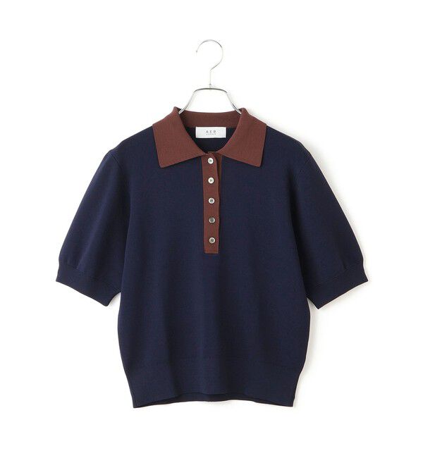 ADAM ET ROPE'「【WEB限定】ハーフスリーブバイカラーポロニット」|ポロシャツ|