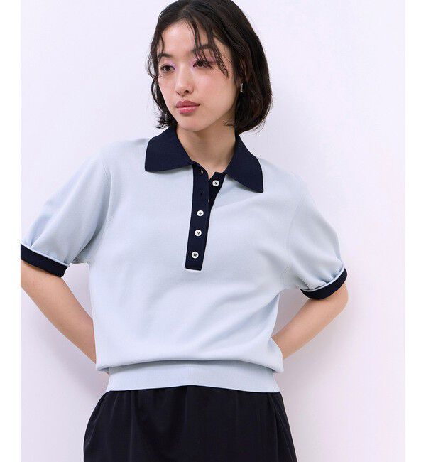 ADAM ET ROPE'「【WEB限定】ハーフスリーブバイカラーポロニット」|ポロシャツ|サックス(48)