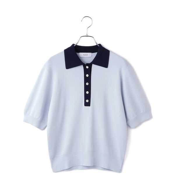 ADAM ET ROPE'「【WEB限定】ハーフスリーブバイカラーポロニット」|ポロシャツ|