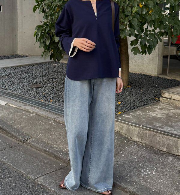  「袖シアー切替ジョーゼットロンT」|Tシャツ・カットソー|