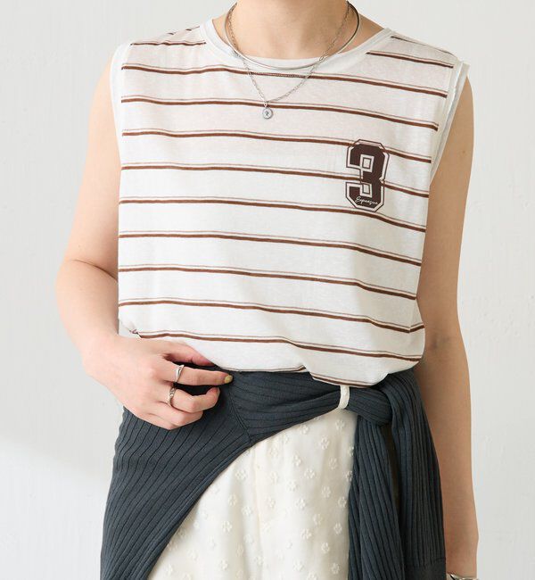  「シアーボーダーナンバーロゴノースリーブ」|Tシャツ・カットソー|