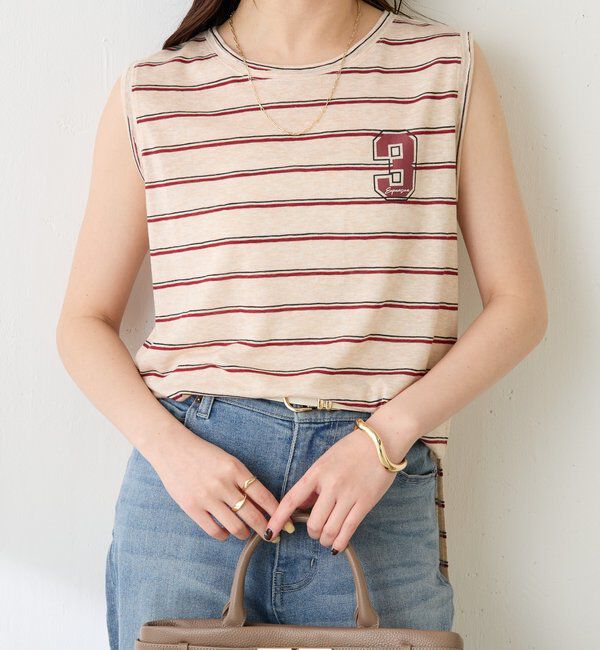  「シアーボーダーナンバーロゴノースリーブ」|Tシャツ・カットソー|