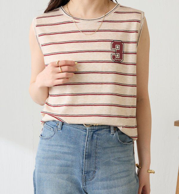  「シアーボーダーナンバーロゴノースリーブ」|Tシャツ・カットソー|