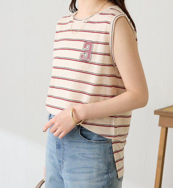  「シアーボーダーナンバーロゴノースリーブ」|Tシャツ・カットソー|