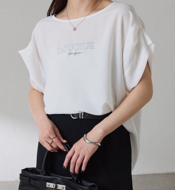  「【袖をアレンジできる】袖アレンジジョーゼットロゴTシャツ」|Tシャツ・カットソー|