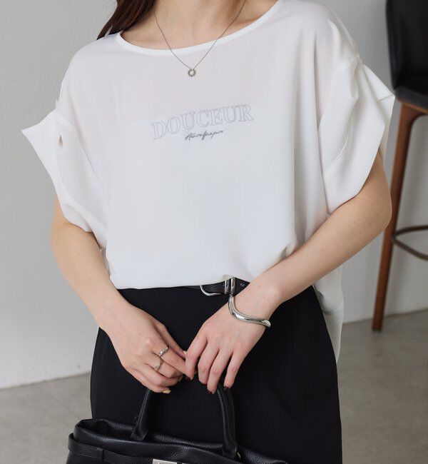  「【袖をアレンジできる】袖アレンジジョーゼットロゴTシャツ」|Tシャツ・カットソー|