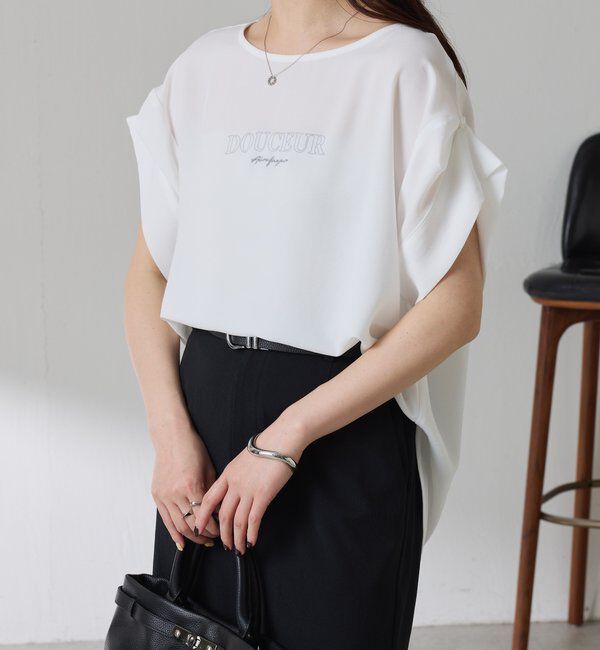  「【袖をアレンジできる】袖アレンジジョーゼットロゴTシャツ」|Tシャツ・カットソー|