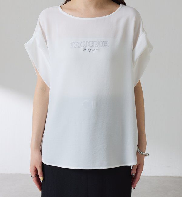  「【袖をアレンジできる】袖アレンジジョーゼットロゴTシャツ」|Tシャツ・カットソー|