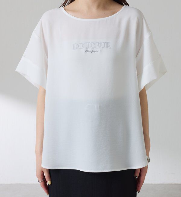  「【袖をアレンジできる】袖アレンジジョーゼットロゴTシャツ」|Tシャツ・カットソー|