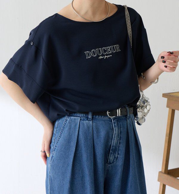  「【袖をアレンジできる】袖アレンジジョーゼットロゴTシャツ」|Tシャツ・カットソー|