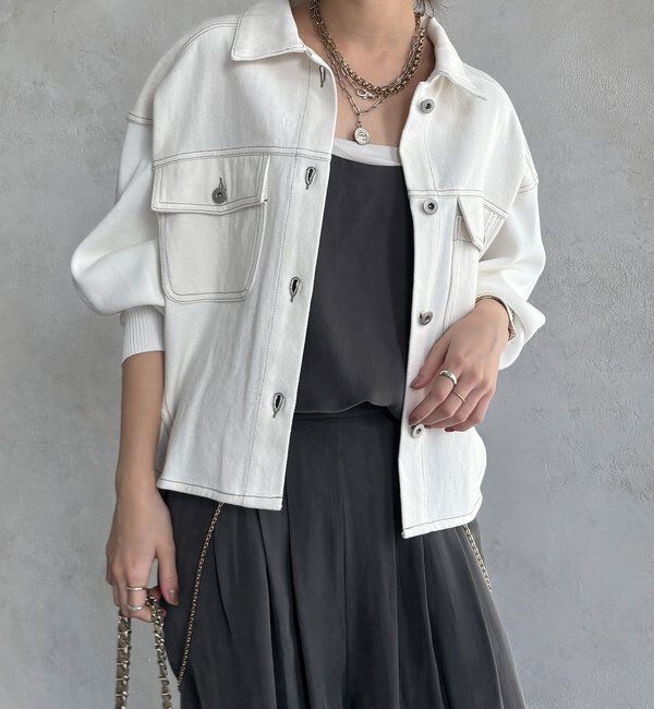  「【WEB限定】袖ニットデニムジャケット」|ブルゾン・スタジャン|オフホワイト