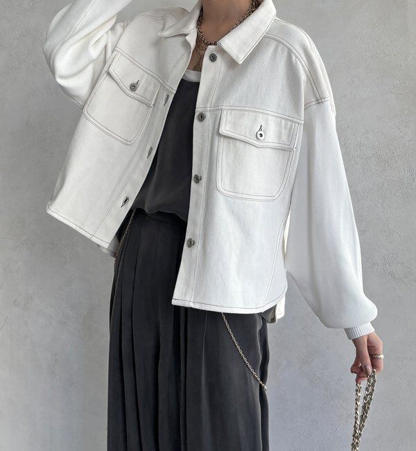  「【WEB限定】袖ニットデニムジャケット」|ブルゾン・スタジャン|