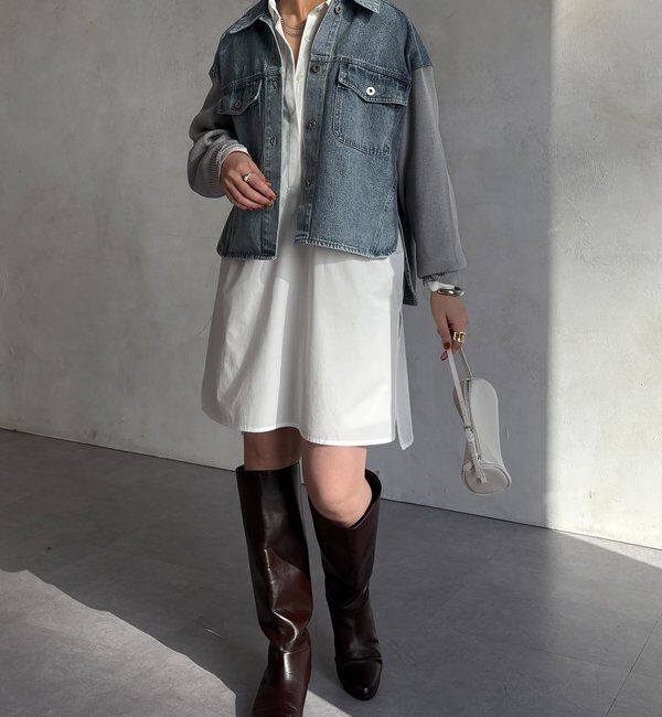  「【WEB限定】袖ニットデニムジャケット」|ブルゾン・スタジャン|