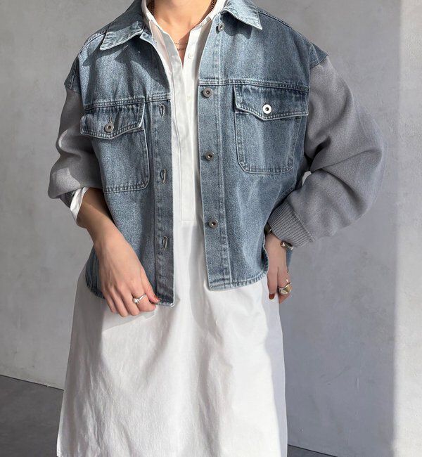  「【WEB限定】袖ニットデニムジャケット」|ブルゾン・スタジャン|