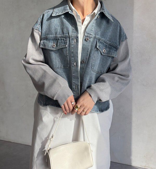  「【WEB限定】袖ニットデニムジャケット」|ブルゾン・スタジャン|