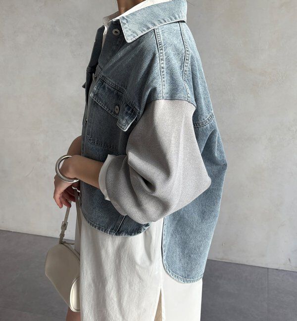  「【WEB限定】袖ニットデニムジャケット」|ブルゾン・スタジャン|