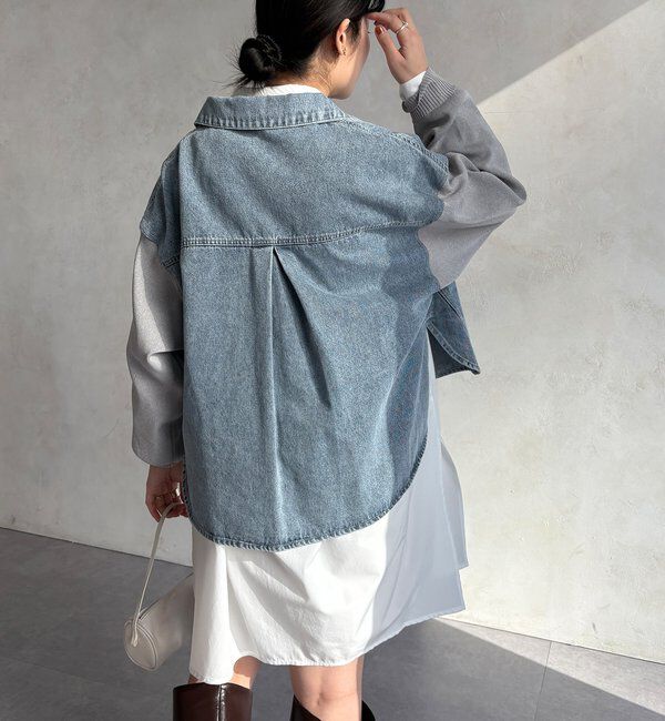  「【WEB限定】袖ニットデニムジャケット」|ブルゾン・スタジャン|