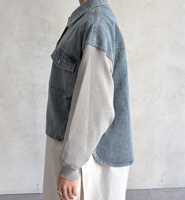  「【WEB限定】袖ニットデニムジャケット」|ブルゾン・スタジャン|