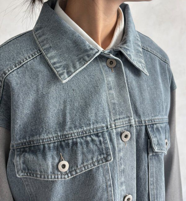  「【WEB限定】袖ニットデニムジャケット」|ブルゾン・スタジャン|