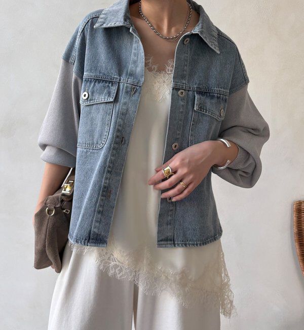  「【WEB限定】袖ニットデニムジャケット」|ブルゾン・スタジャン|