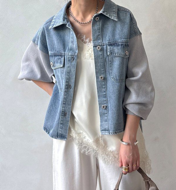  「【WEB限定】袖ニットデニムジャケット」|ブルゾン・スタジャン|