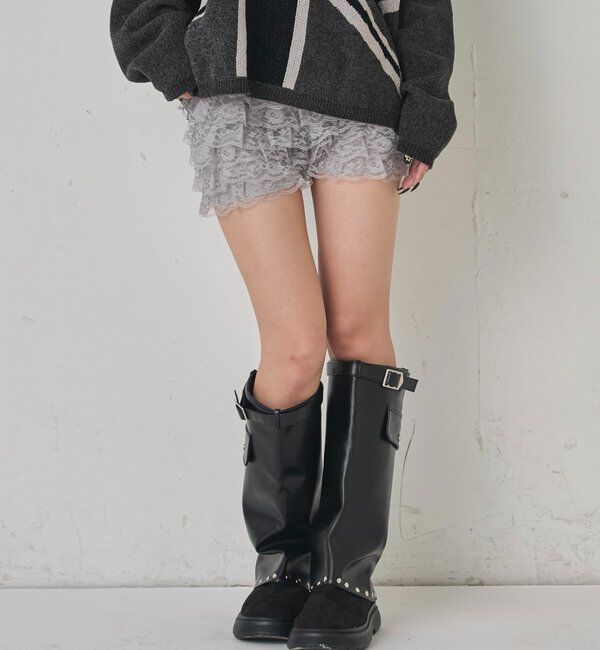  「レースショートパンツ(無地/ドット/チェック/レオパード)」|チノ|