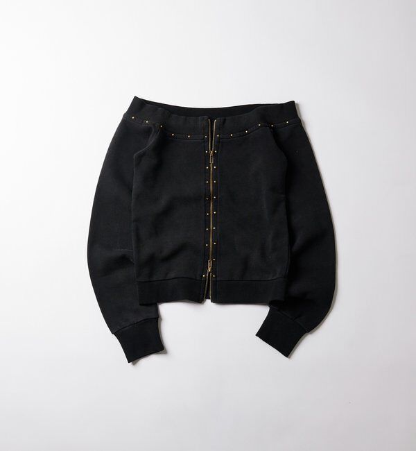  「フロントジップスタッズオフショル」|Tシャツ・カットソー|チャコールグレー