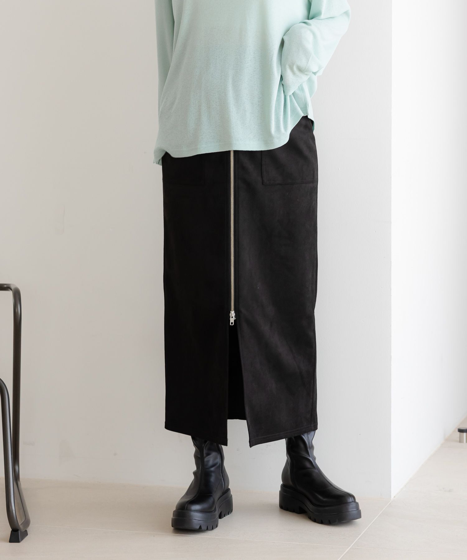 LOWRYS FARM「アソートＺＩＰタイトスカート」|スカート|BLK