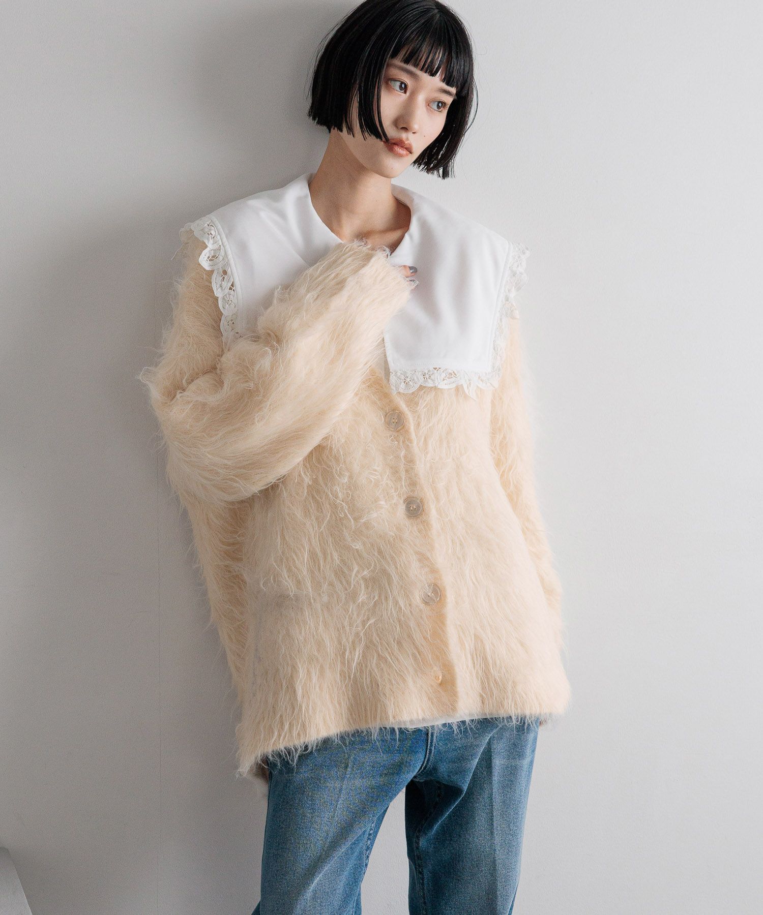 LOWRYS FARM「シャギーロングVカーディガン」|ニット・セーター|