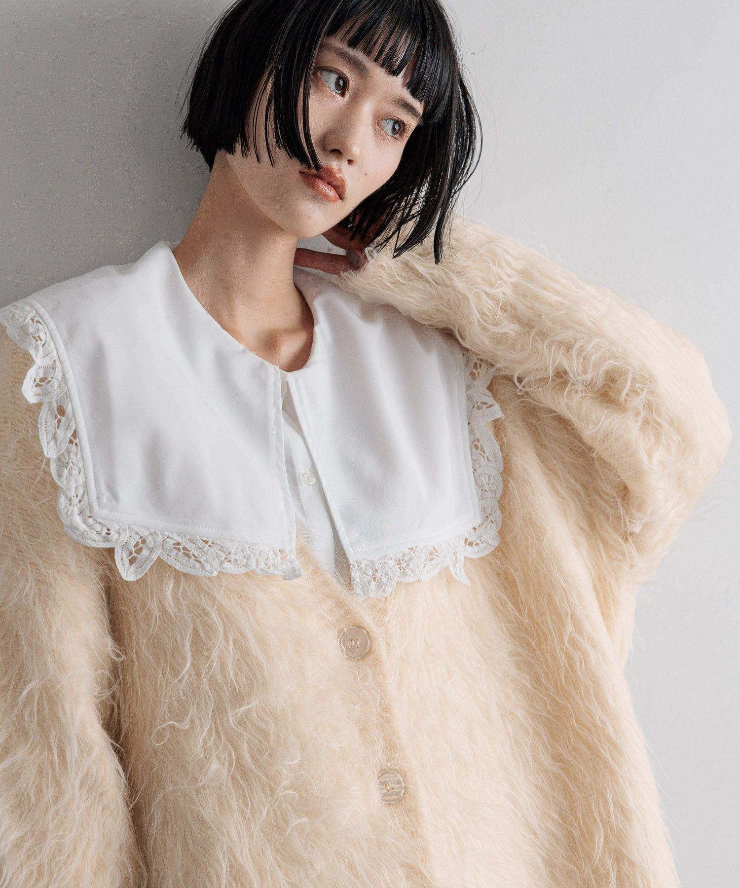 LOWRYS FARM「シャギーロングVカーディガン」|ニット・セーター|