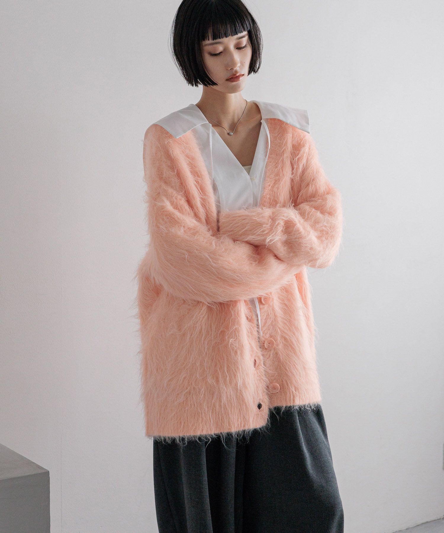 LOWRYS FARM「シャギーロングVカーディガン」|ニット・セーター|