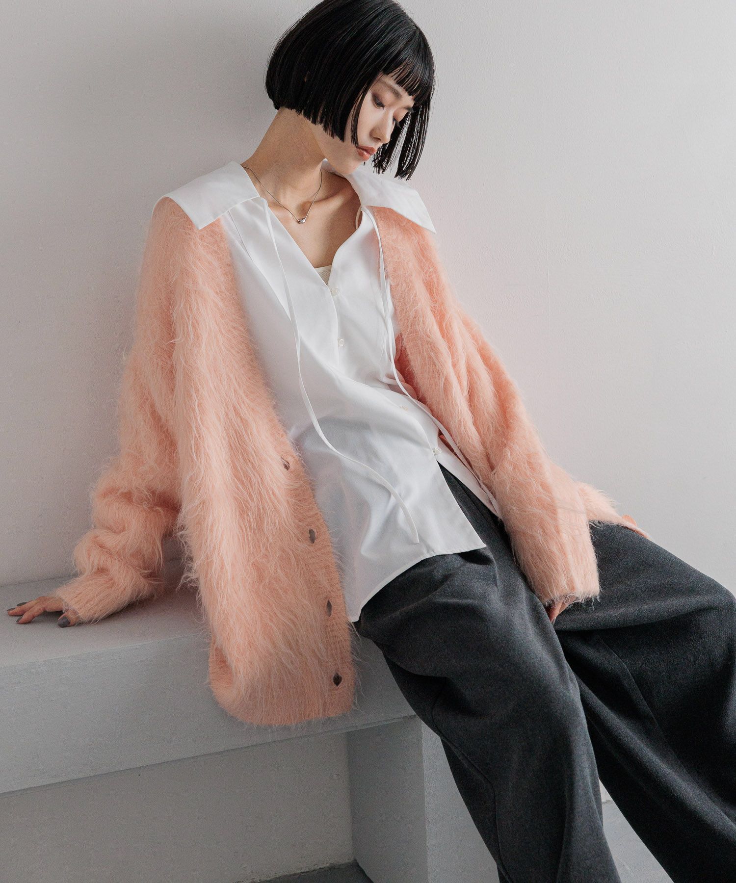 LOWRYS FARM「シャギーロングVカーディガン」|ニット・セーター|