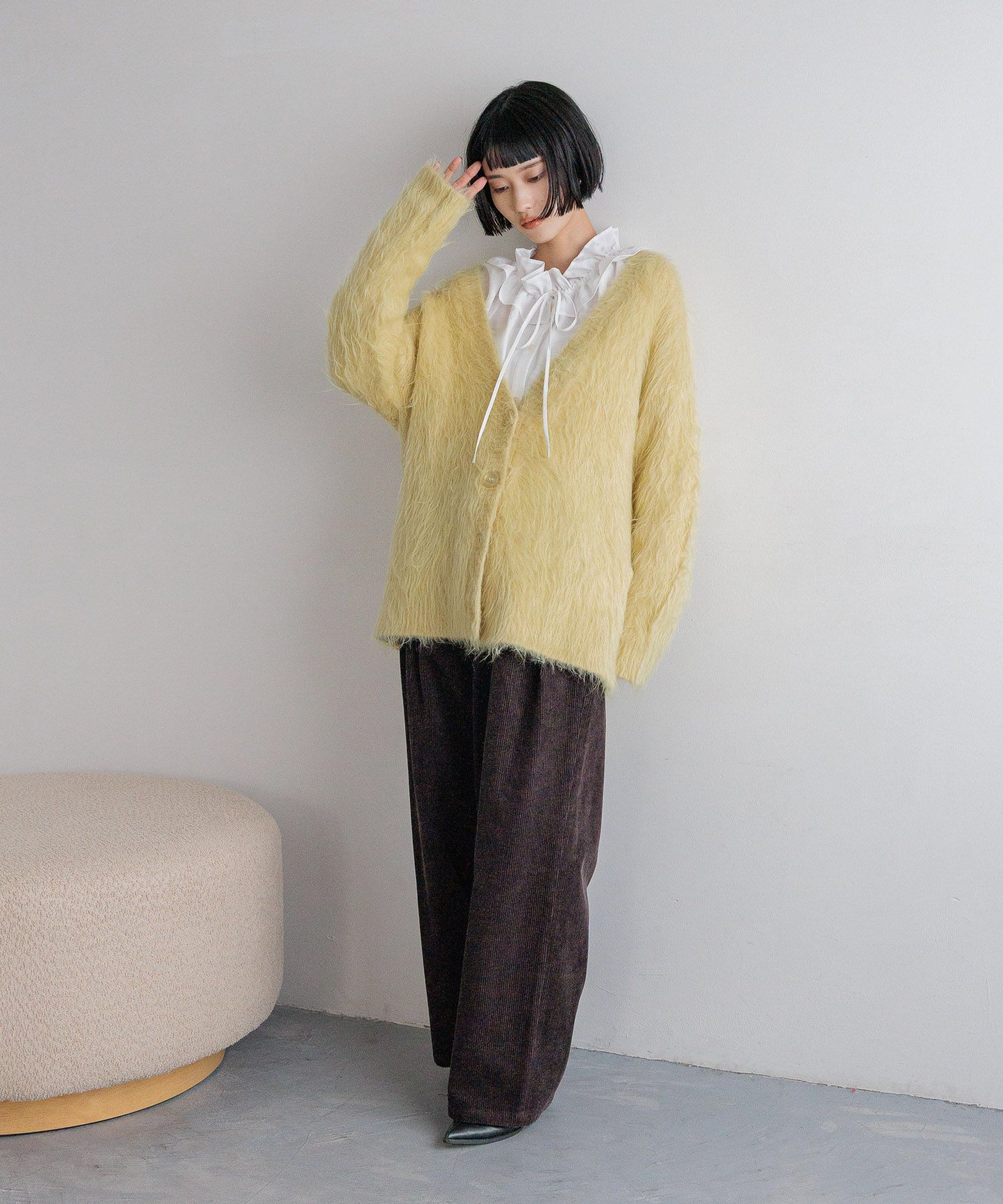 LOWRYS FARM「シャギーロングVカーディガン」|ニット・セーター|YEL8