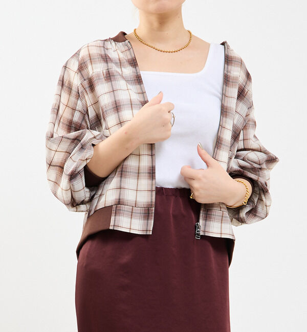 Soffitto「チェック柄シアーブルゾン」|ブルゾン・スタジャン|ホワイト系その他