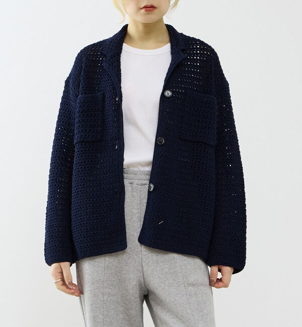SOFFITTO「クロシェ風ニットカーディガン」|カーディガン|ネイビー