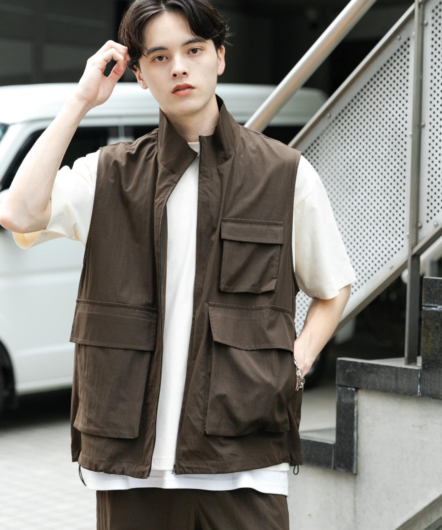 SENSE OF PLACE by URBAN RESEARCH「ユーティリティスタンドベスト」|ブルゾン・スタジャン|オリーブ