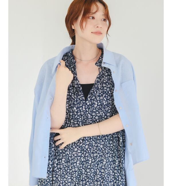  「《手洗い可能》フラワープリントネックギャザーワンピース」|ワンピース|