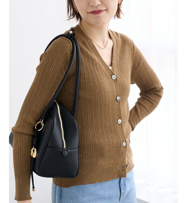  「《手洗い可能》スパンコールリブVネックカーディガン」|カーディガン|