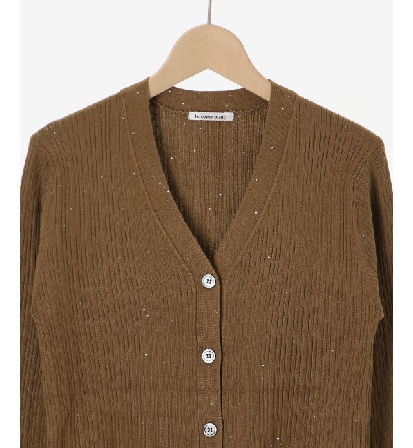  「《手洗い可能》スパンコールリブVネックカーディガン」|カーディガン|