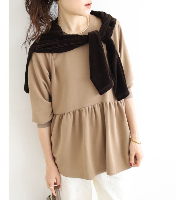  「【吸湿発熱】ギャザーレイヤープルオーバー」|Tシャツ・カットソー|キャメル