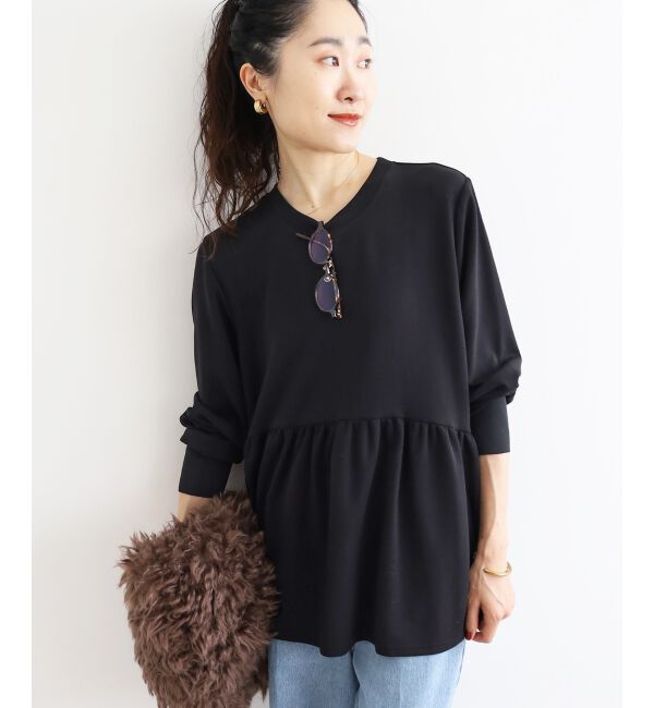  「【吸湿発熱】ギャザーレイヤープルオーバー」|Tシャツ・カットソー|ブラック